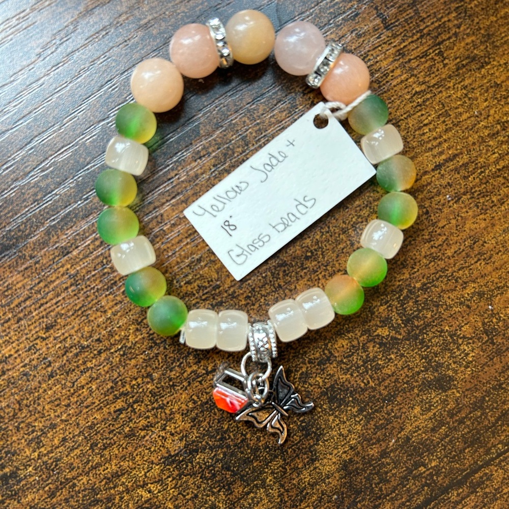 Handmade stone and glass beaded stretch charm bracelet
